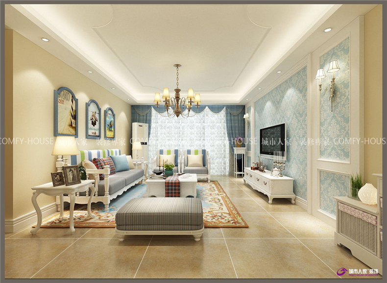 领秀城145㎡三室两厅美式风格装修实例