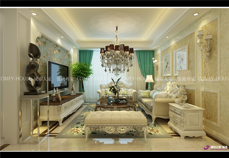 中海国际139m²三室两厅欧式风格装修实例