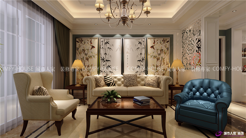 三箭平安苑160㎡四室两厅现代美式风格装修实例