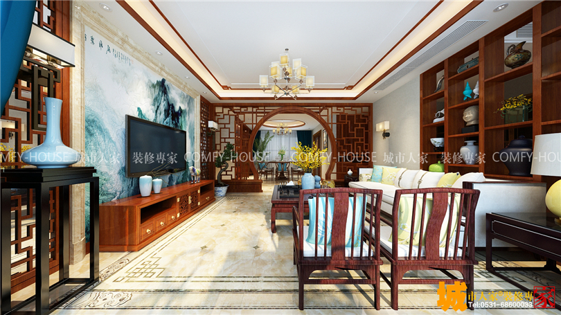 华山珑城160㎡四室两厅中式风格装修实例