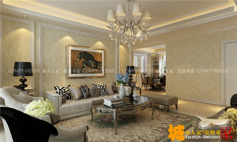 鲁商凤凰城125㎡三室两厅欧式风格装修实例